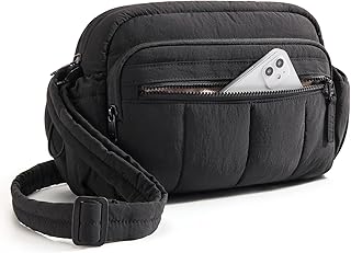 BAGSMART Anti Theft Crossbody Bags for Women Travel Purse, Medium Quilted Puffy cross body bag, Handbags Shoulder Purses, Black-medium