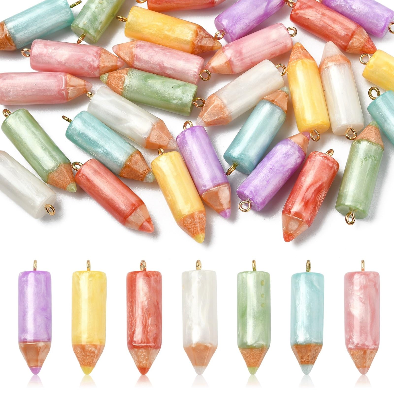 Stiesy Opaque Resin Crayon Charms 28Pcs, 7 Colors 3D Study Tool Pendant Charms Bulk Jewelry Findings for Necklace, Bracelets, Jewelry Making, Keychain Craft Supplies