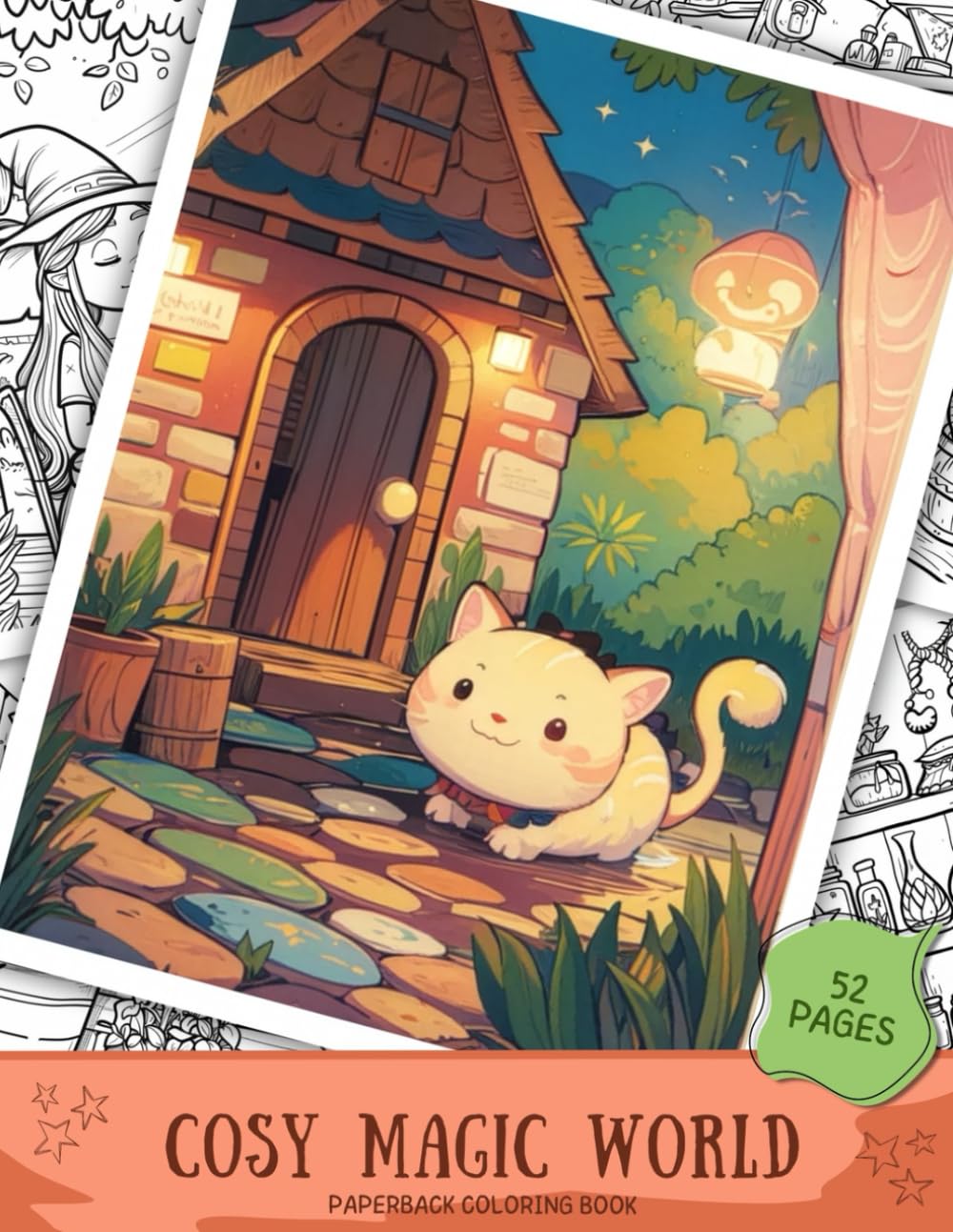 Cosy Magic World Coloring Book: Cute Cozy Fantasy Coloring Book for Adults and Teens – 52 Relaxing Witchy and Magical Coloring Pages