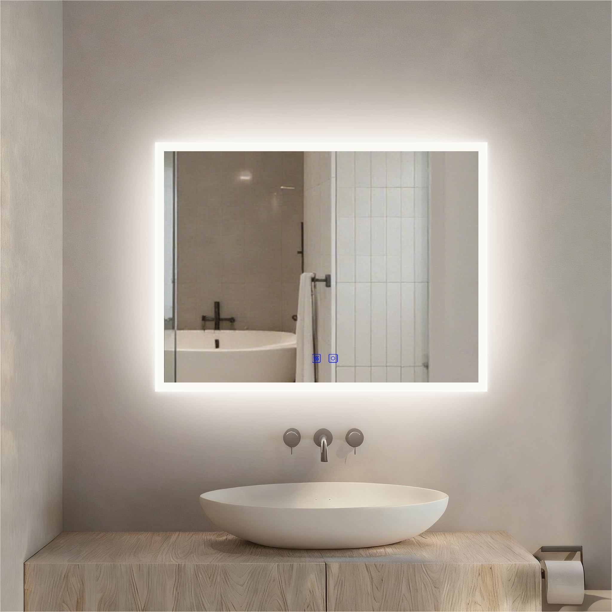 – LED Bathroom Mirror 800 x 600 mm 3 Colour Dimmable Lights Demister Touch Switch Illuminated Wall Mounted Vanity Mirror