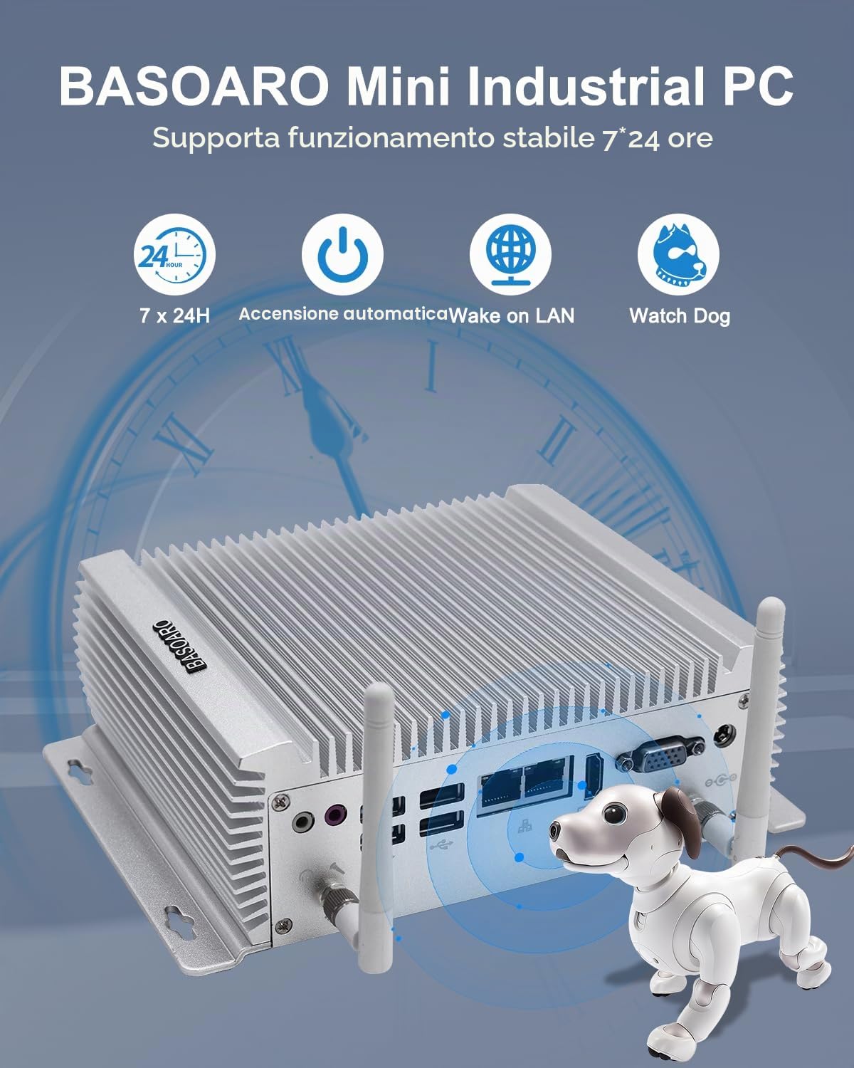 BASOARO Mini PC Industriale Win 10 PC Desktop senza ventola Core i7 4500U, 8GB RAM 256GB SSD, 2 Gigabit Ethernet, HD VGA Doppio Display, RS232/RS485 COM, 4 USB 3.0, 4 USB 2.0, WiFi, BT