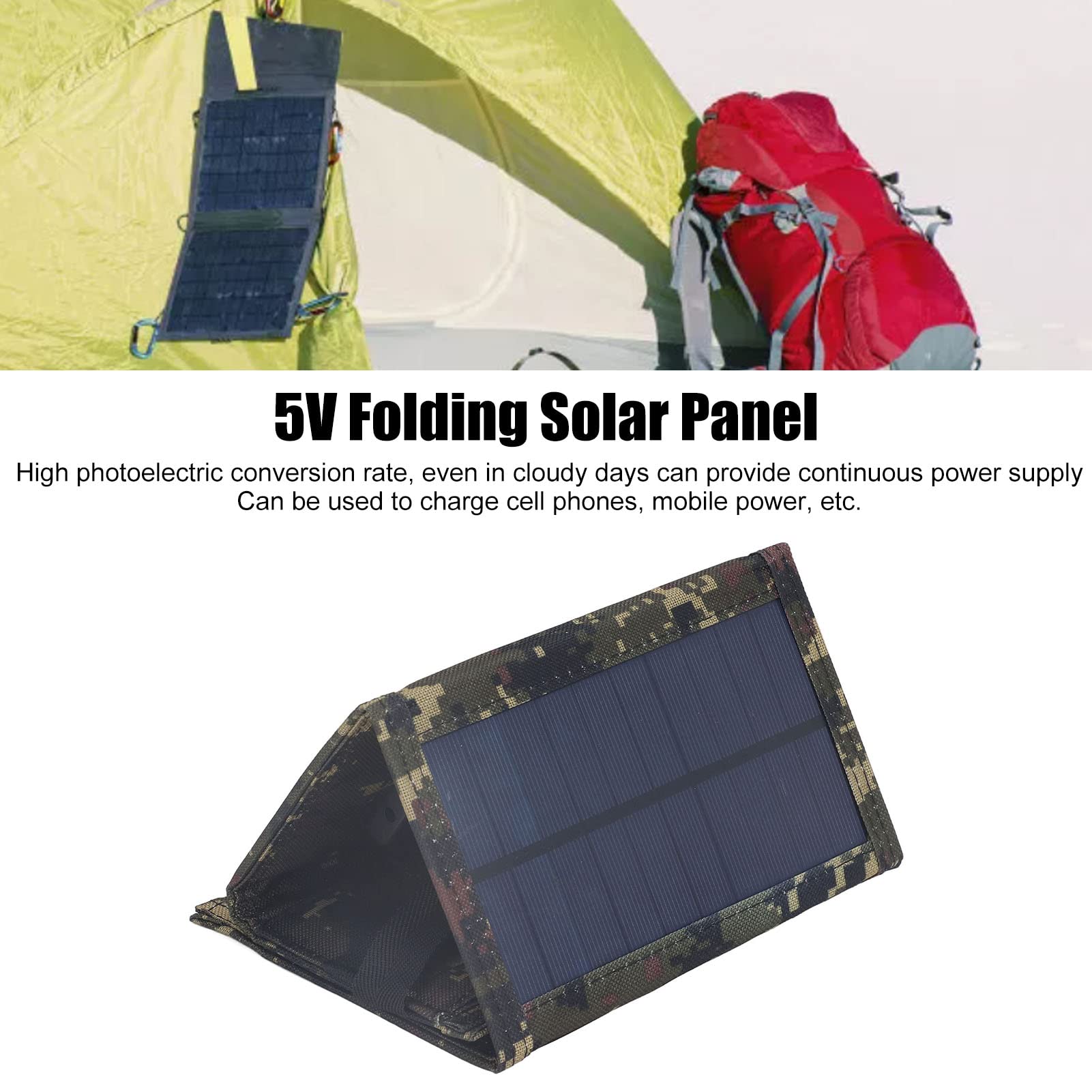 Panel de Cargador Solar Plegable de 5V Plegable 10W 5V, Cargador de Paneles solares Plegables, Tablero de Cargador Solar monocristalino de silicio para Acampar y Viajar (Black) (Green)