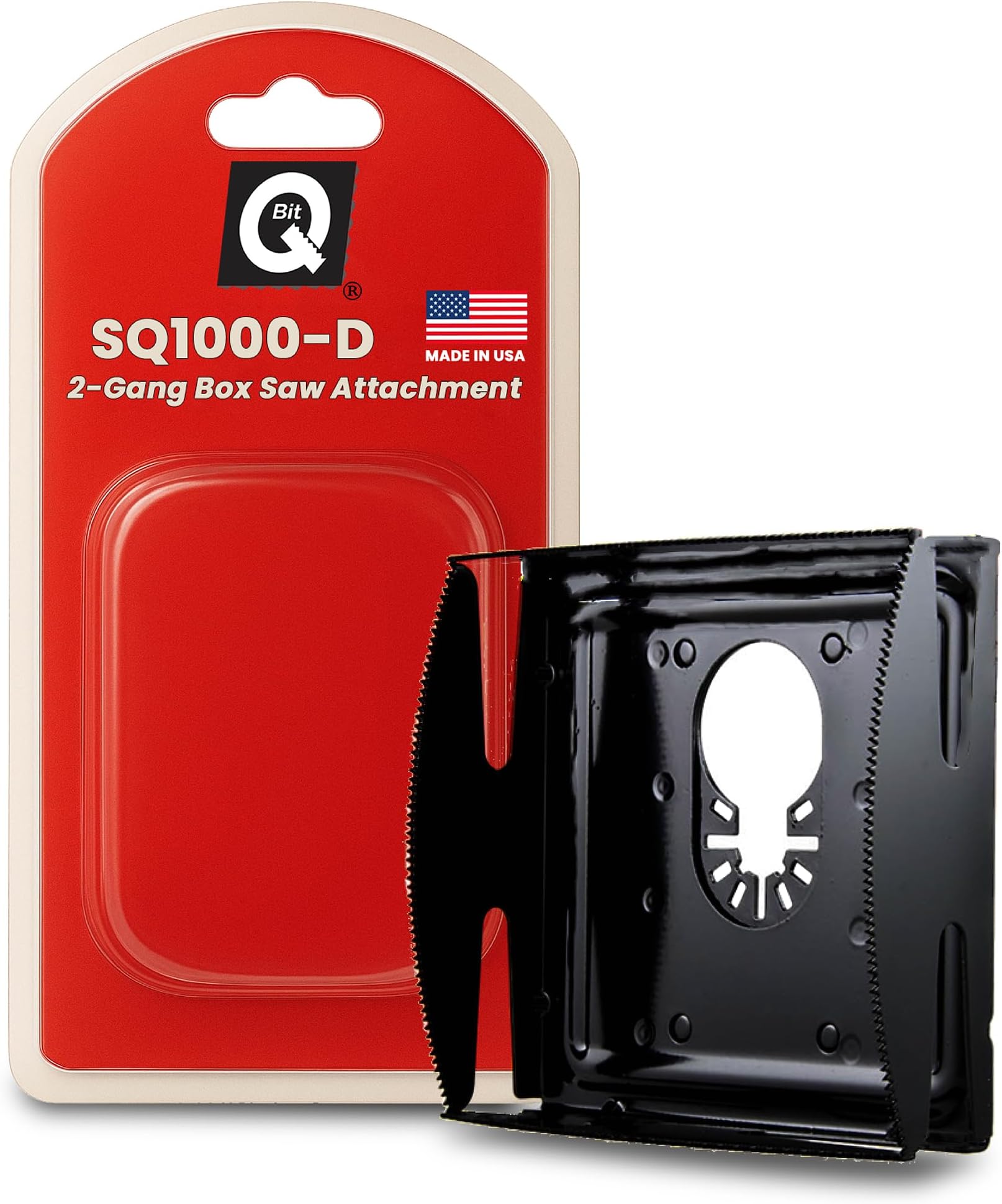 Qbit SQ1000-D | Oscillating Multi-Tool Blade for 2-Gang Outlet Box Cutouts – Stainless Steel Cutter – Safe Drywall Outlet Cutter with 360° Universal Mount – Made in USA