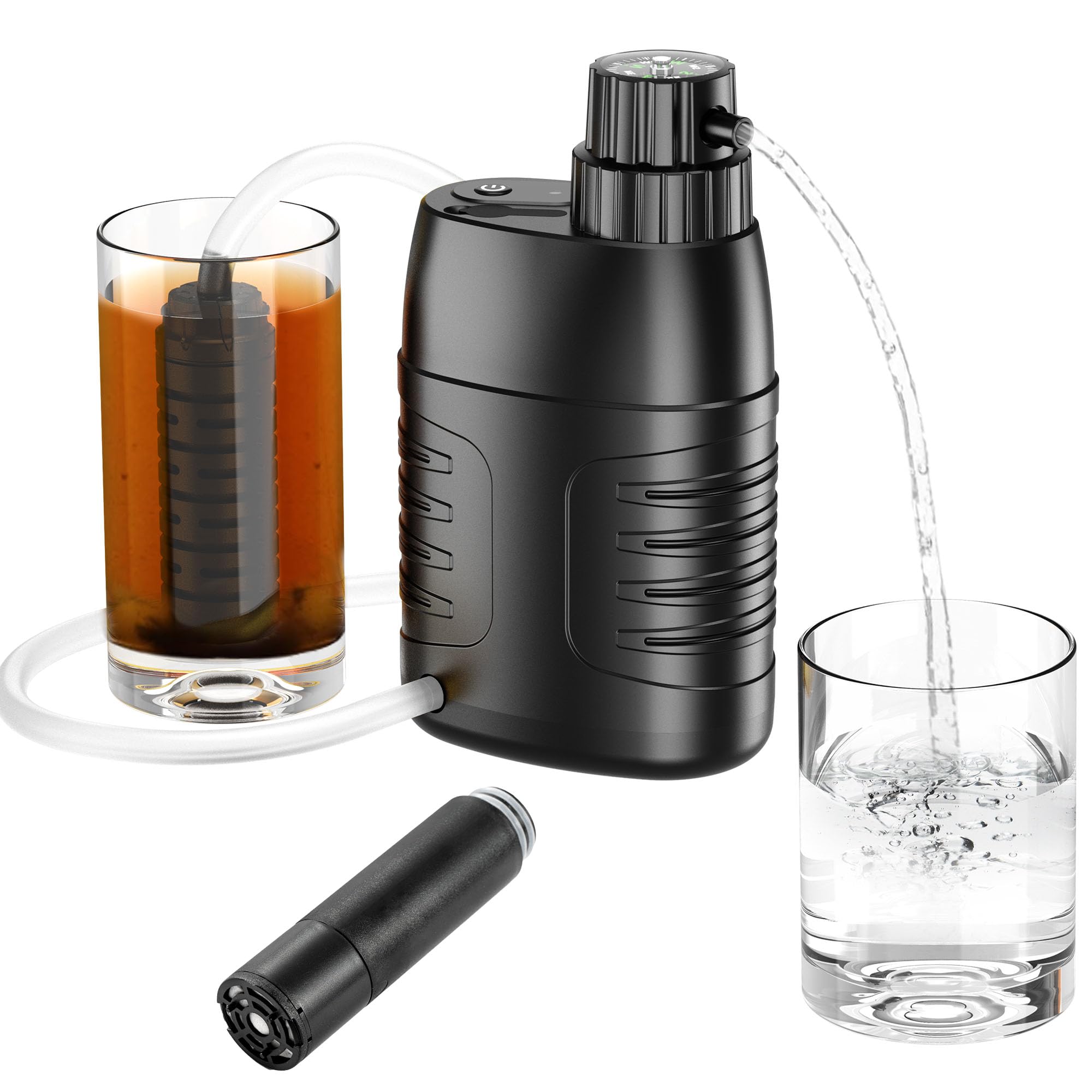 Filtre à eau portable, système de purificateur électrique extérieur 0,01 micron 6 étapes Purificateur d'eau équipement de survie pour camping, randonnée, voyage