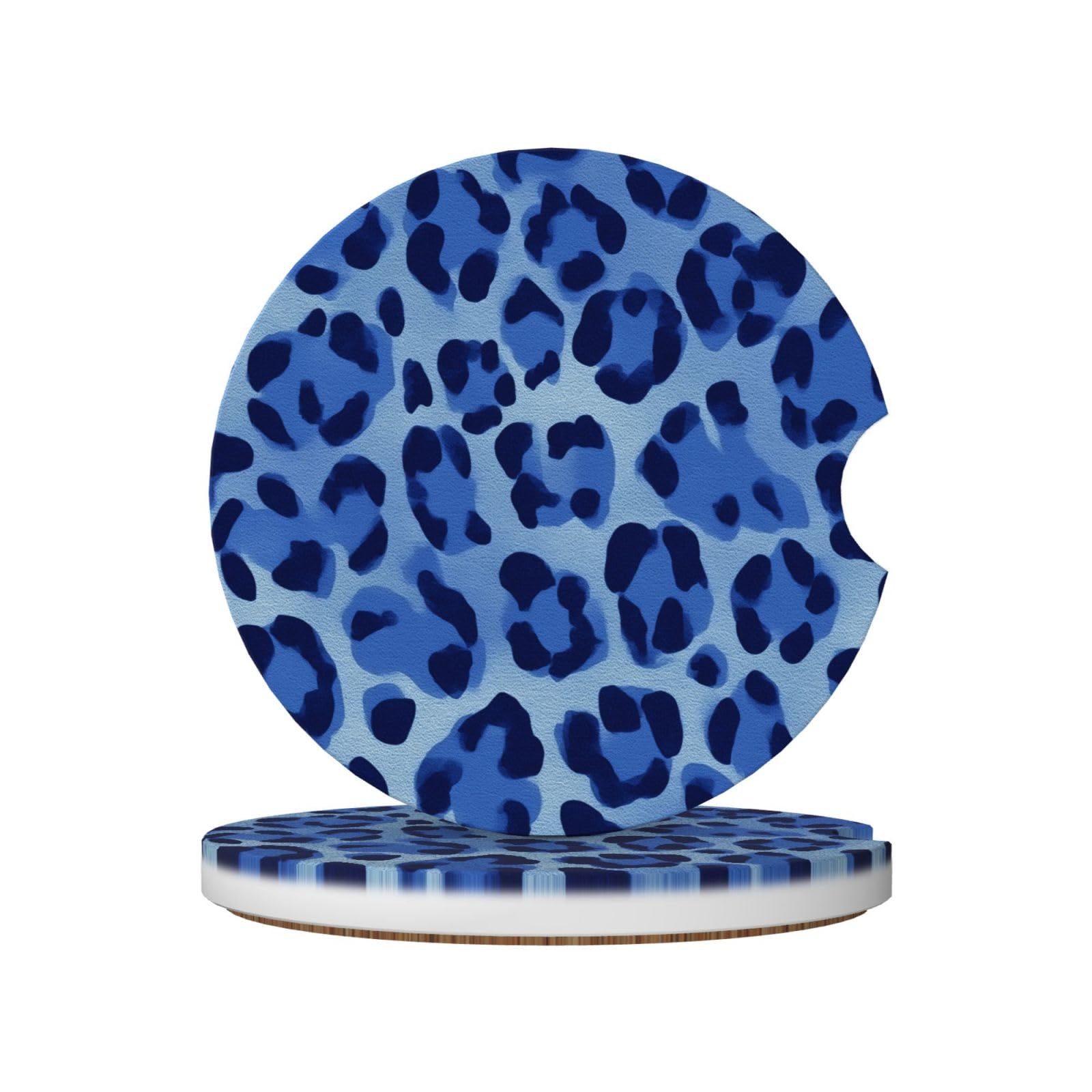 Blue and White Leopard Spots Ceramic Coasters,2pcs