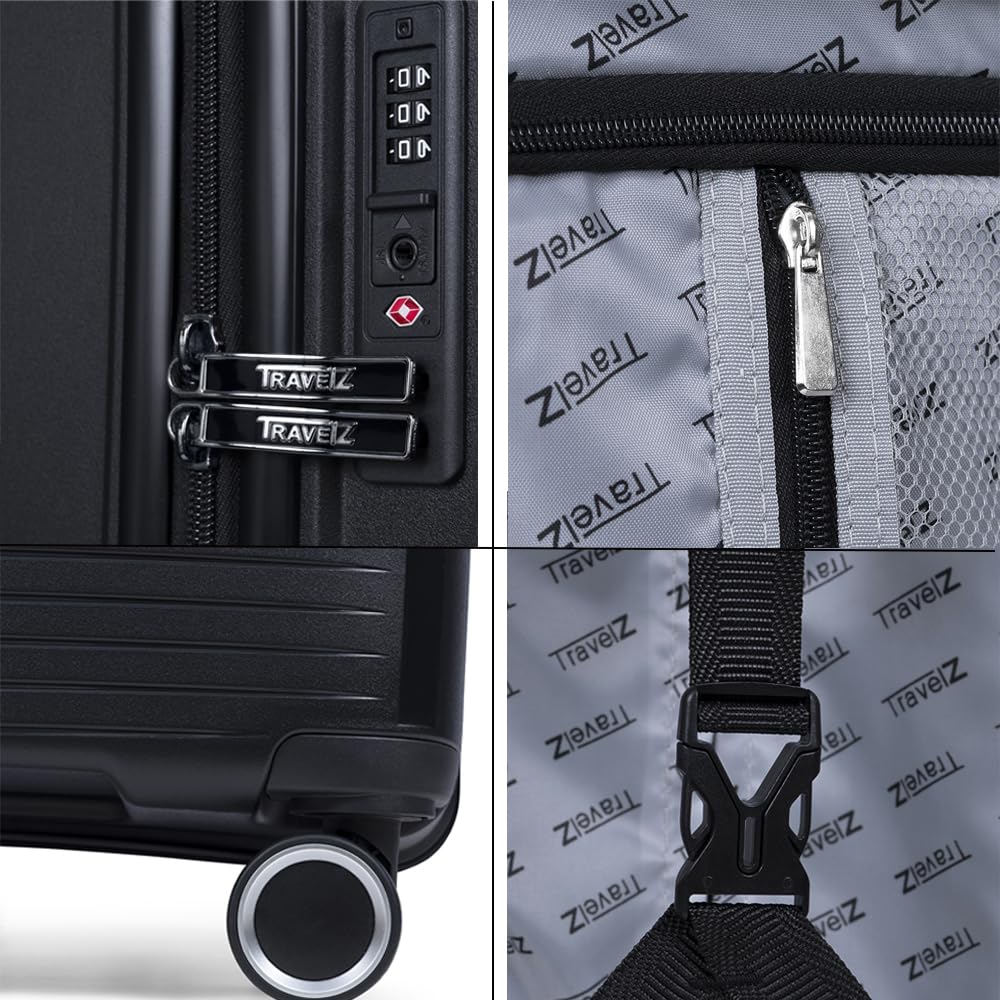 TravelZ Swinger Duża walizka podróżna 105ltr - Twarda walizka z zamkiem TSA i 4 kółkami (Czarny, 78cm)