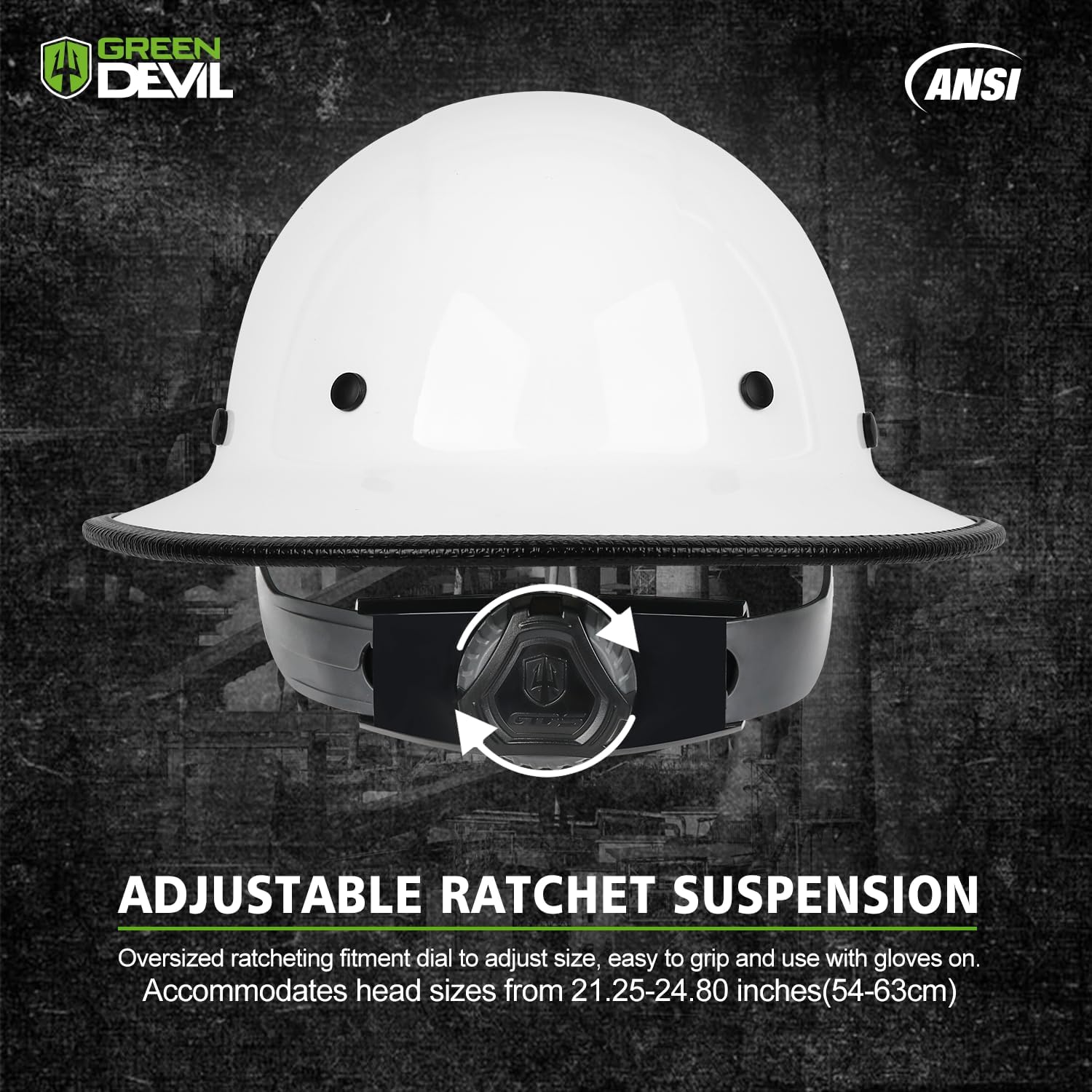 GREEN DEVIL Fiberglass Full Brim Hard Hat OSHA & ANSI Rated Fiber Hardhat for Men with Brim Guard - Image 4