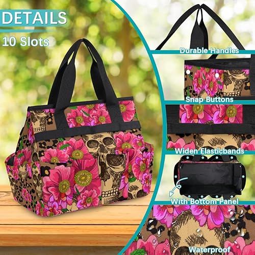 Miniatura 5 de Sugar Skull Pink Flowers Garden Tool Tote Bag for Women Men Gardening Tool Storage Bags with 10 Pockets Standable Garden Home Tool Kits Organizer