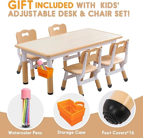 Miniatura 4 de Mesa y sillas para niños, juego para niños pequeños (4 sillas), edades de 5 a 8 años, 16 fundas para patas + 12 bolígrafos de colores