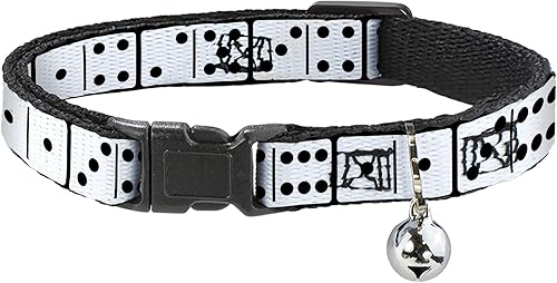 Buckle-Down Collar de gato Breakaway Dominoes Negro Blanco Negro 8 a 12 pulgadas 0.5 pulgadas de ancho
