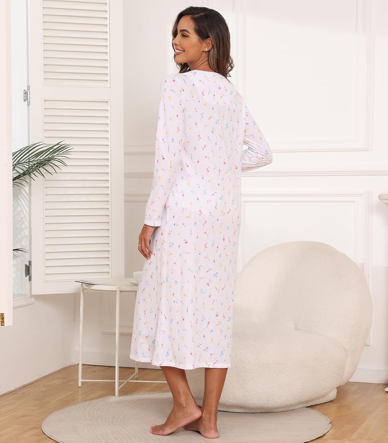 Long Cotton Nightgowns for Women 100% Cotton Night Gown Long Sleeve Ladies Nightgowns Sleepwear Vintage Sleep Dress - Image 7