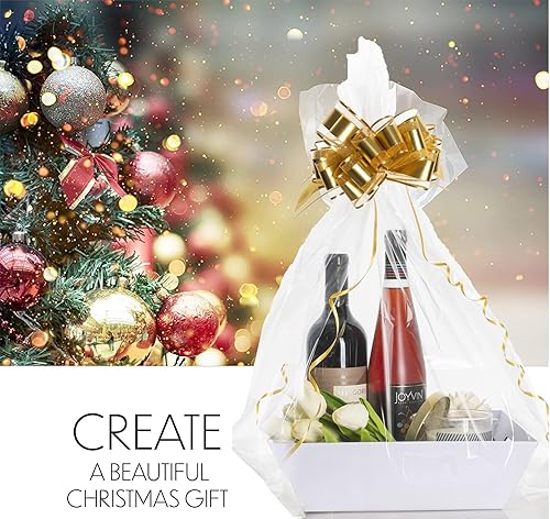 Miniatura 5 de [5 unidades] Cestas blancas grandes para regalos vacías para llenar, bolsas de cesta grandes, lazos dorados | Kit de cesta de regalo de vino | DIY