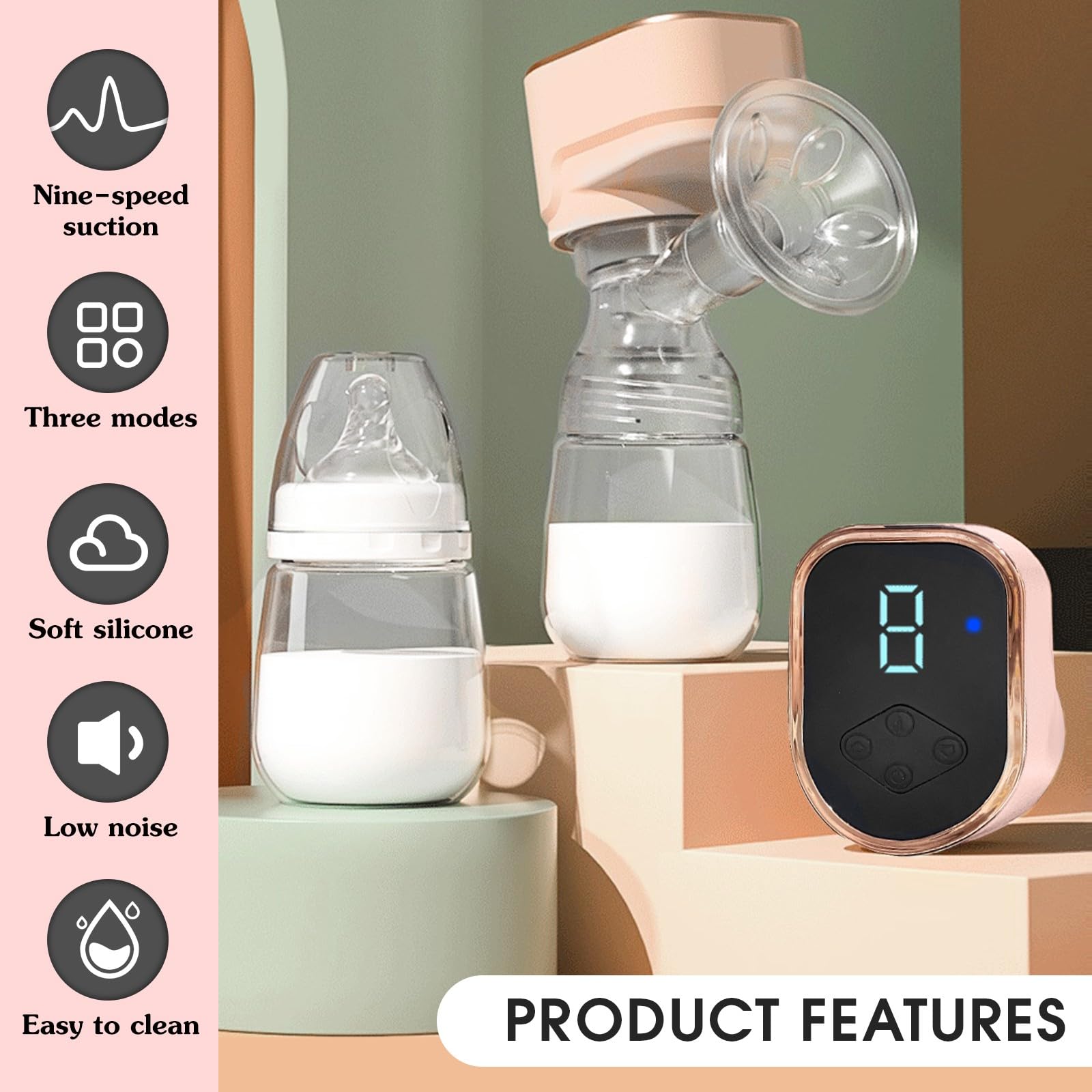 HyAdierTech Tiralatte Elettrico,Tiralatte Ricaricabile con 3 Modalità e 9 Livelli,Forte Aspirazione Pompa per Allattamento,Tiralatte Neonati Elettrico Portatile,Coppette Raccogli Latte Materno