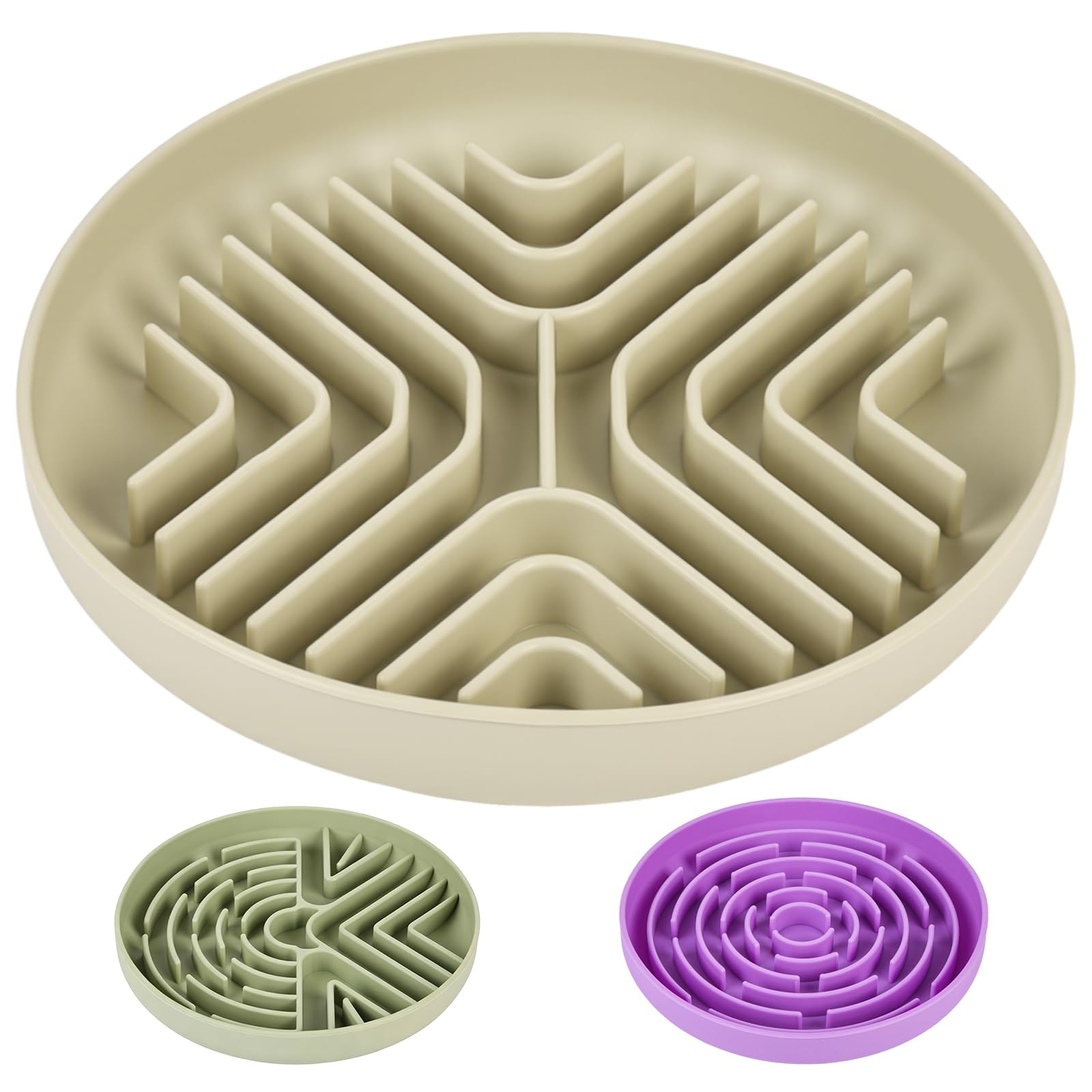 OFFCUP Slow Feeder Dog Bowl, Anti Choke Anti Bloat Eating Food Bowl with Suction Cup, Silicone Healthy Diet And Slow Digestion Dog Feeders Suitable For Small Medium Large Pets (Beige)