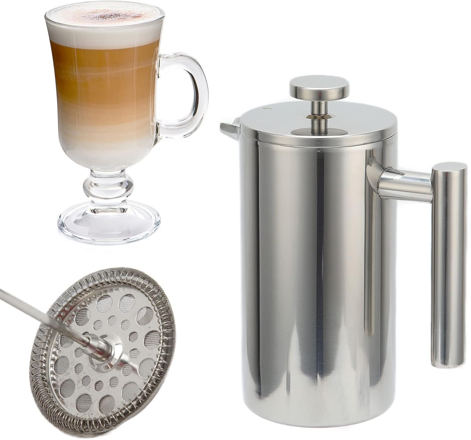 French Press Pot, 1000ml Large Capacity Stainless Steel French Press Coffee Pot Hand Brewed Coffee Tea Maker for Home