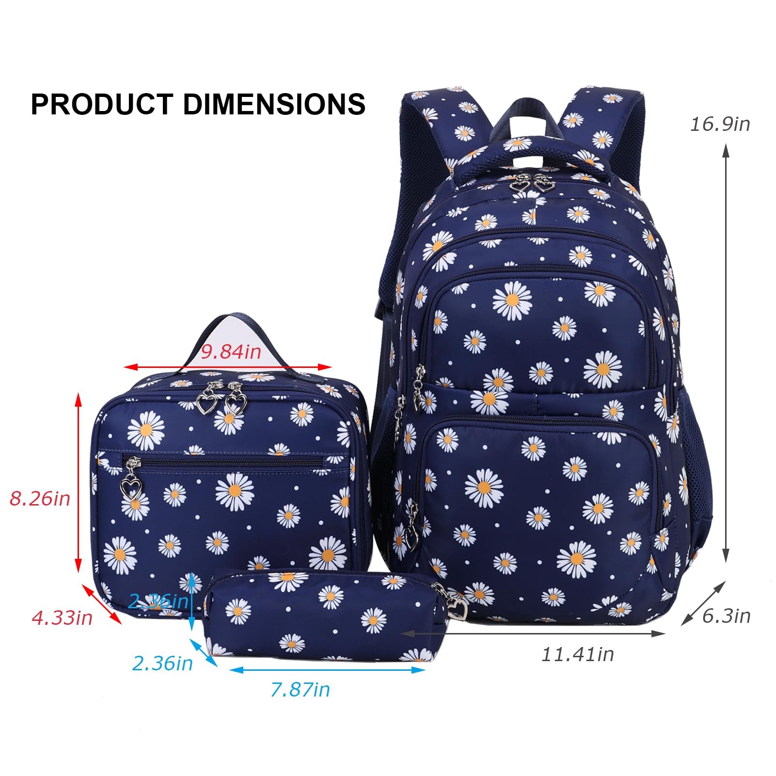 SIVENKE Zaino Ragazze per Scuola Elementare Media Superiore Zaini Ragazza 3 Pezzi con Borsa Termica Astucci Matite Borsa Scuola Ragazzi Zainetti Set per Bambini Zaini Scolastici per PC Portatili