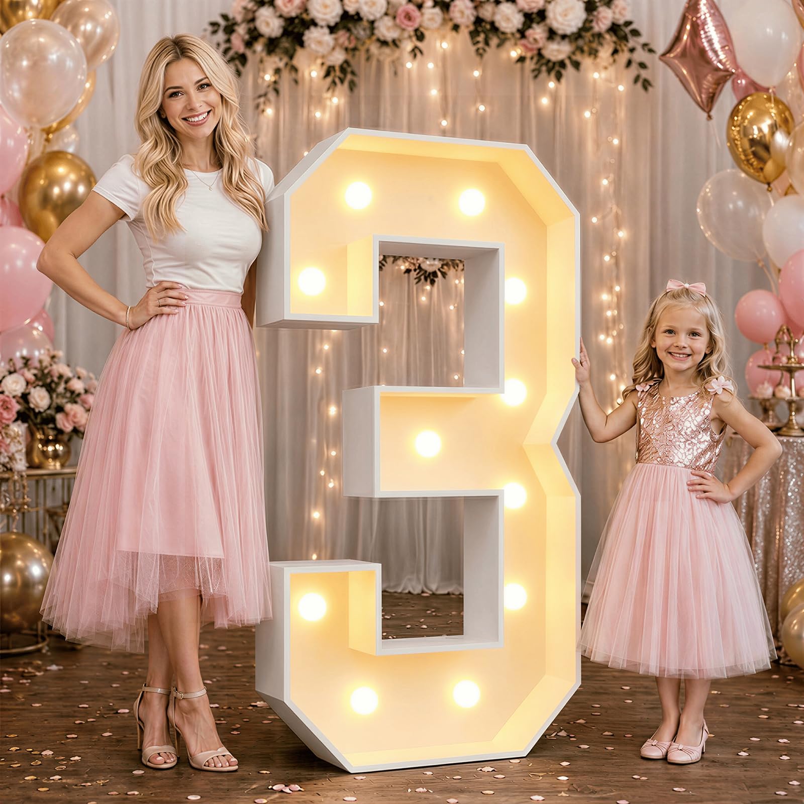Large 4FT Marquee Light Up Numbers 3 for Party Decorations