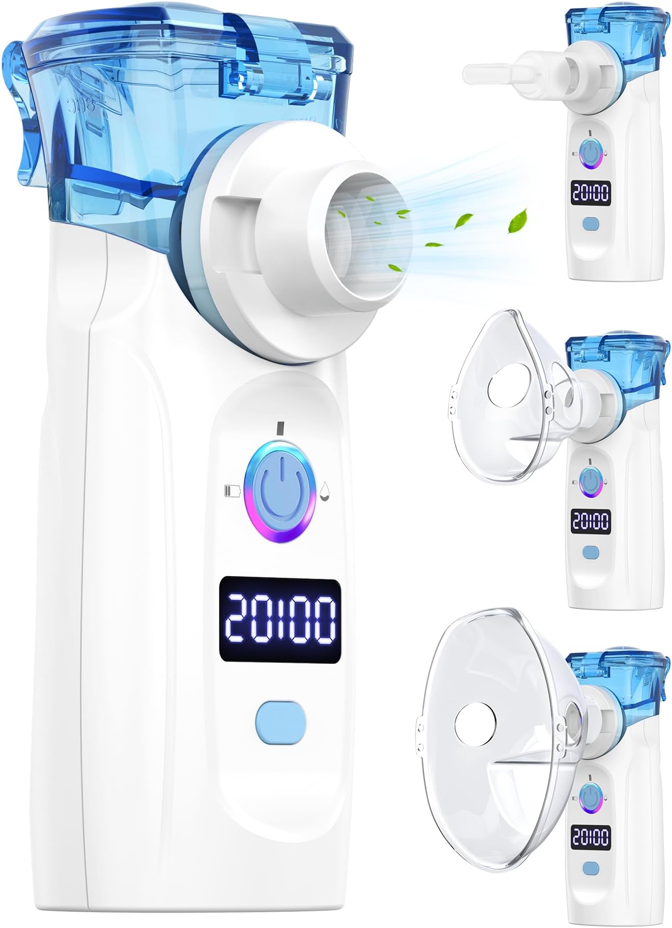 Portable Nebulizer - Smart Mesh Nebulizer with LED Timer Display, Quiet Rechargeable Handheld Nebulizer for Adults and Kids, Timed Auto-Off, Includes Masks & Mouthpiece APOWUS