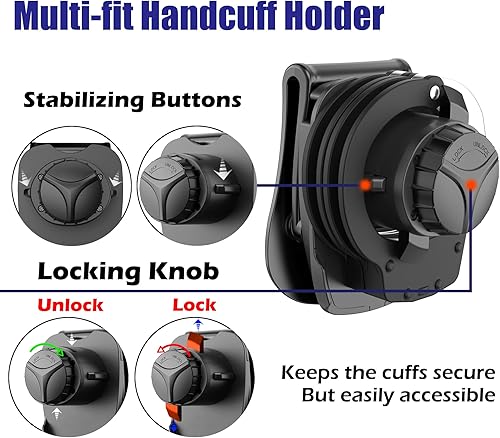 Miniatura 9 de Funda universal para esposas para esposas de cadena S&WASPPeerlessCTS, esposas con bisagras, funda para esposas con perilla de bloqueo, bolsa de