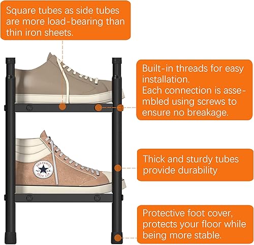 Miniatura 5 de TZAMLI Zapatero de metal expandible de 2 niveles para armario, organizador de zapatos apilable, almacenamiento de zapatos de metal ajustable,