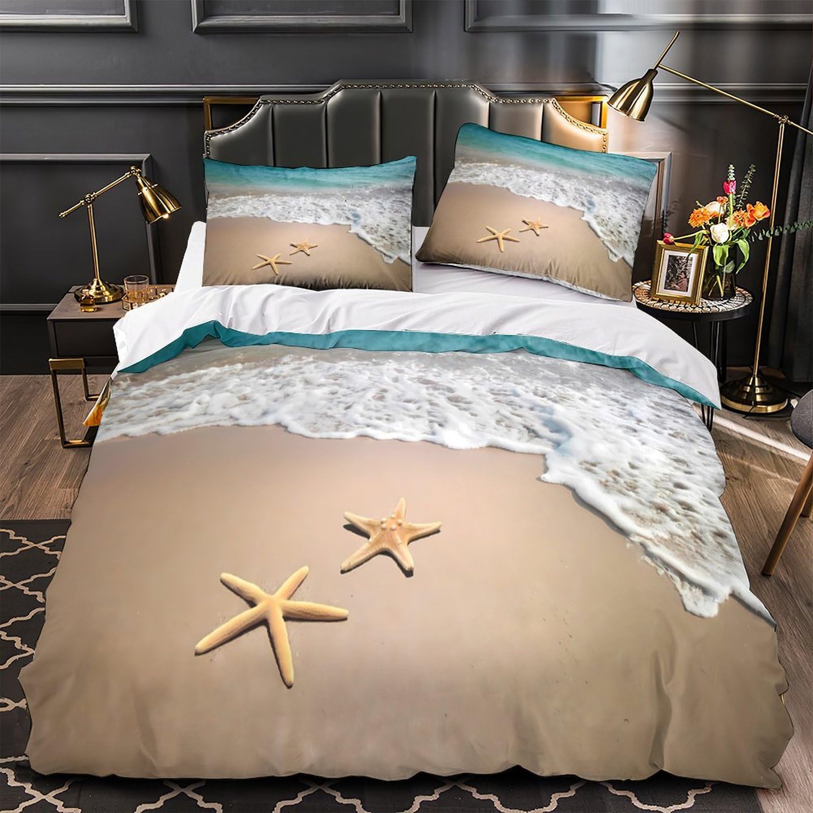 MMDASBVPE Beach Scene Duvet Cover 3D Design Printed Machine Washable 3 Pieces Bedding Set Zipper Quilt Cover Hotel Quality Hypoallergenic for Adults Kids Women Teens Youth Single（135x200cm）