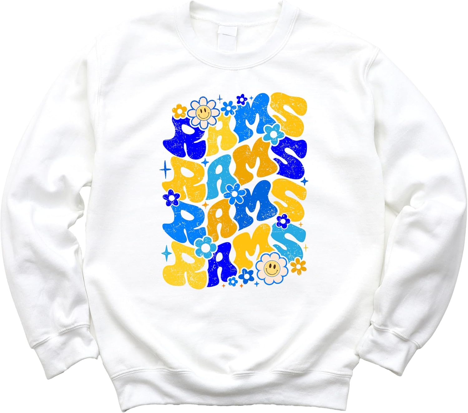 Olive Loves Apple Groovy Floral Rams Sweatshirt for Women Teens and Girls Blue and Yellow Team Pride Pullover