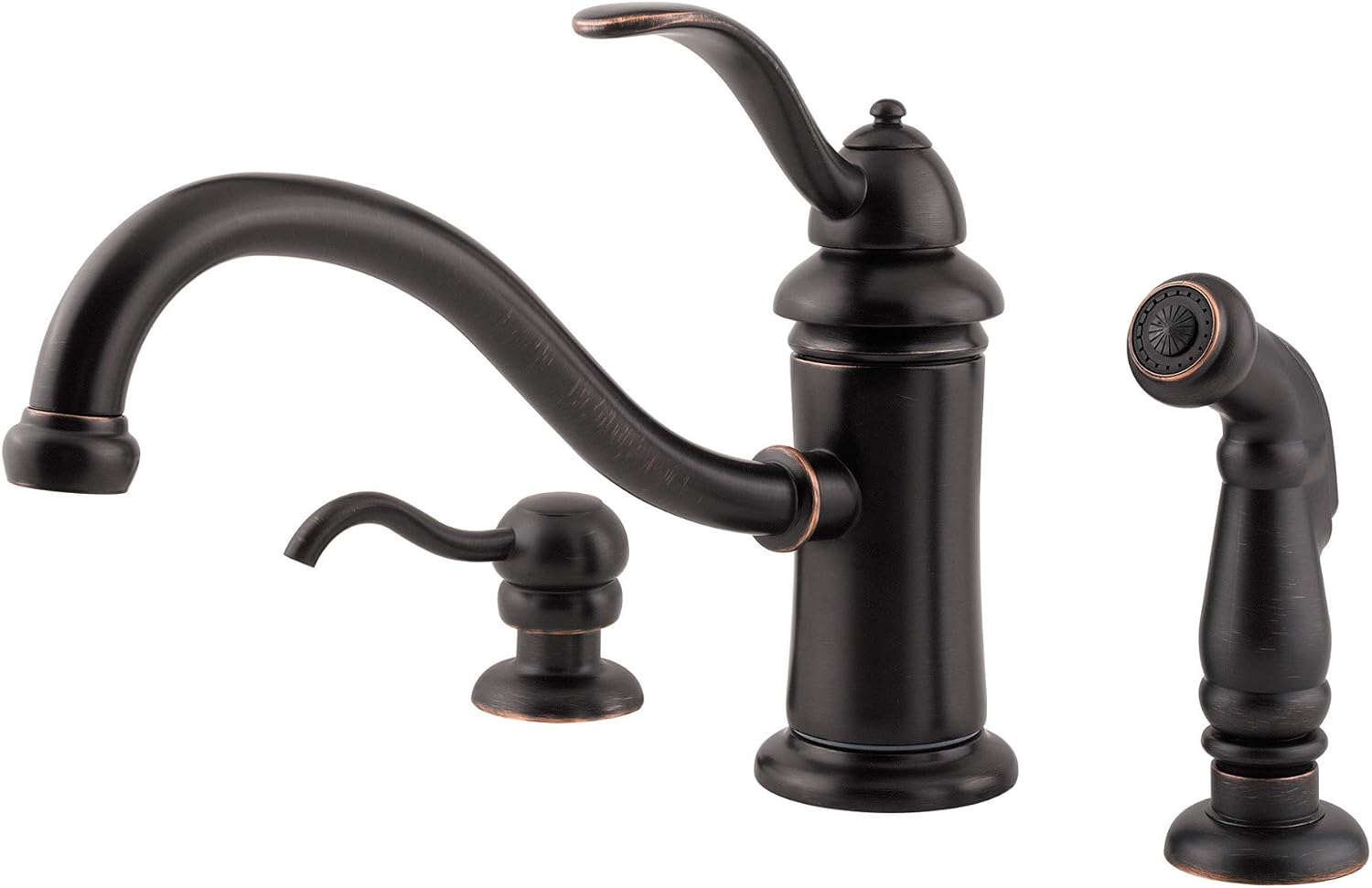 Pfister GT34-PTYY Marielle One-Handle Kitchen Faucet with Side Spray and Soap Dispenser, Tuscan Bronze