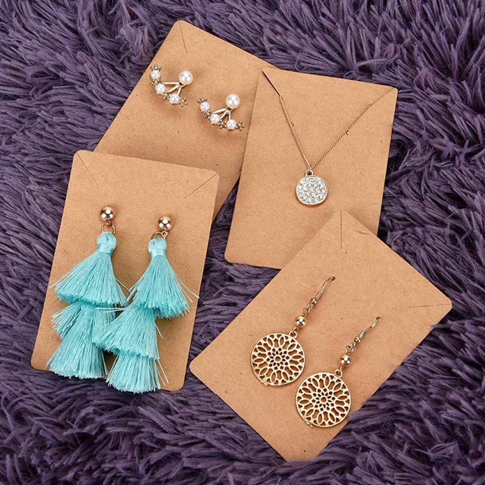 100 Pcs Oorbel Kaart, Oorbel Display Kaart Met 100 Zelfklevende Zakken Kraft Papier Oorbel Verpakking Voor Oorbel Display Ketting Sieraden