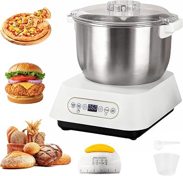 7L Stainless Steel Dough Mixer, 200W Automatic Kneading Machine with Thermostatic Fermentation25-38  & Timing Function, Electric Dough Maker for Home Baking