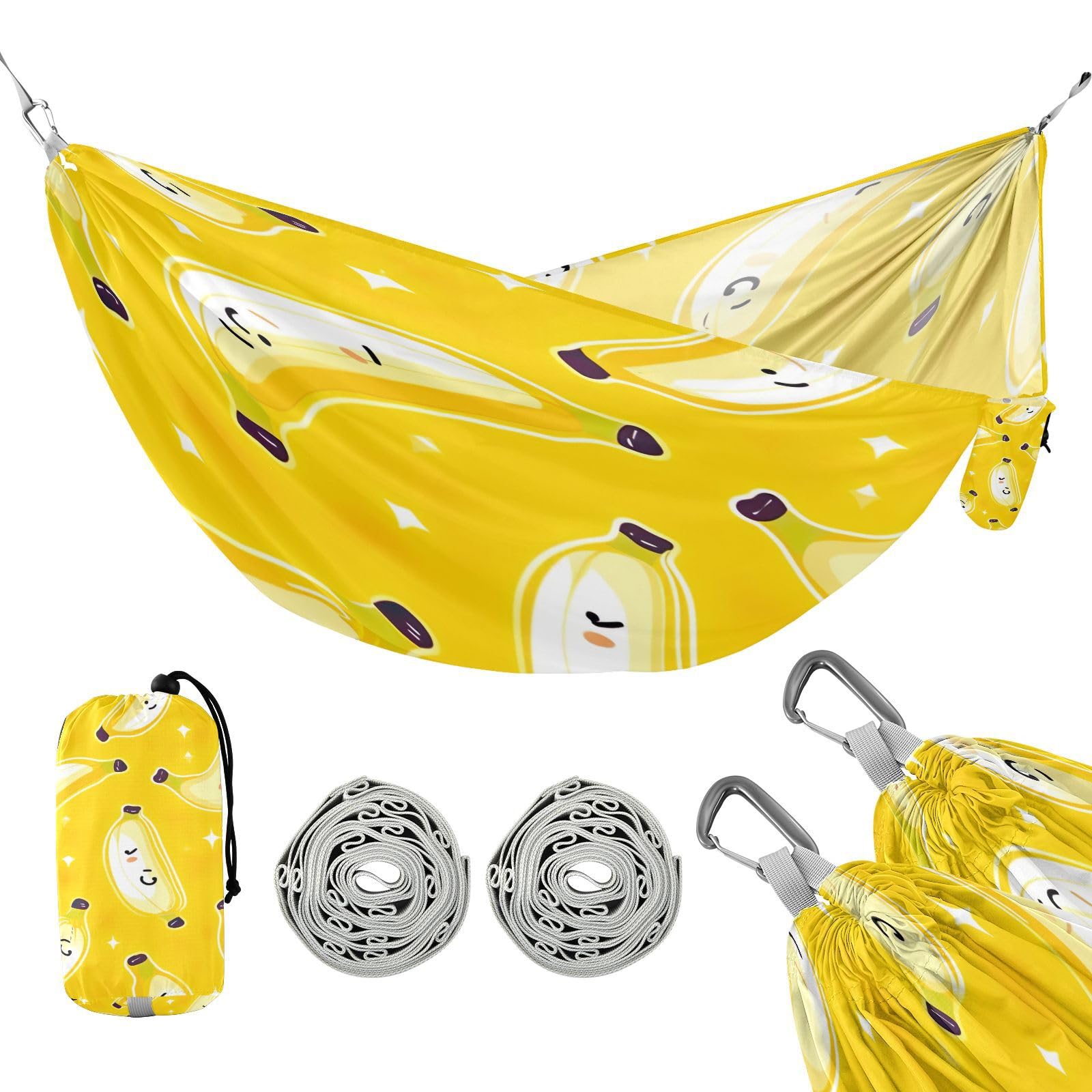 ATTX Yellow Bananas Camping Hammock - Lightweight & Portable Hammocks, Heavy Duty 330lbs Capacity for Indoor, Hiking, Backpacking, Travel, Backyard, Beach#491