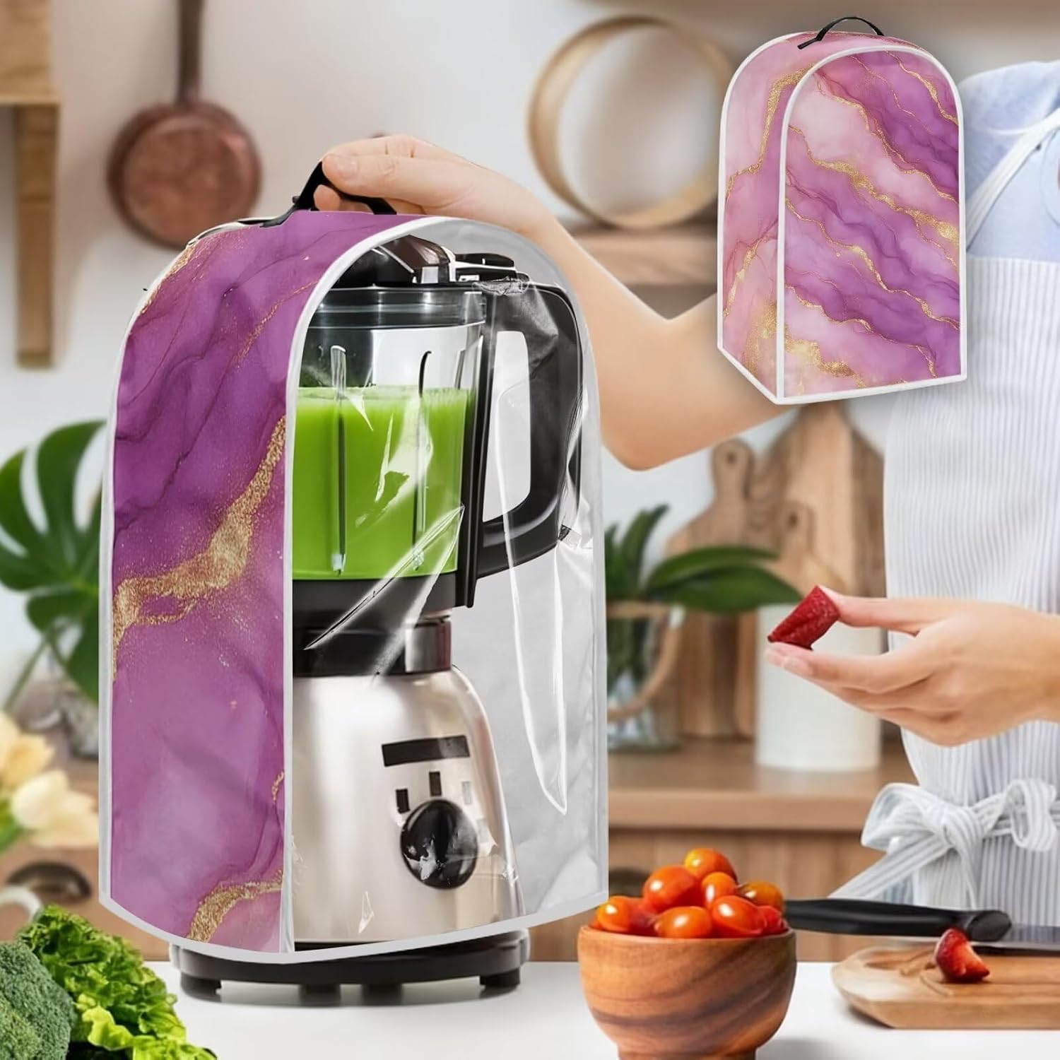 doginthehole Purple Gold Marble Clear Blender Cover for Kitchen Transparent PVC Stand Mixer Covers Cloth Dust Covers for Kitchen Small Appliances