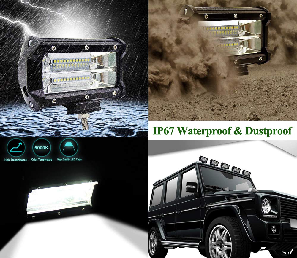 4X 72W Faro da Lavoro,Barra LED Auto 6000K Fendinebbia Impermeabile IP67 Fari LED Auto Illuminazione Auto per Moto Auto ATV SUV Trattore