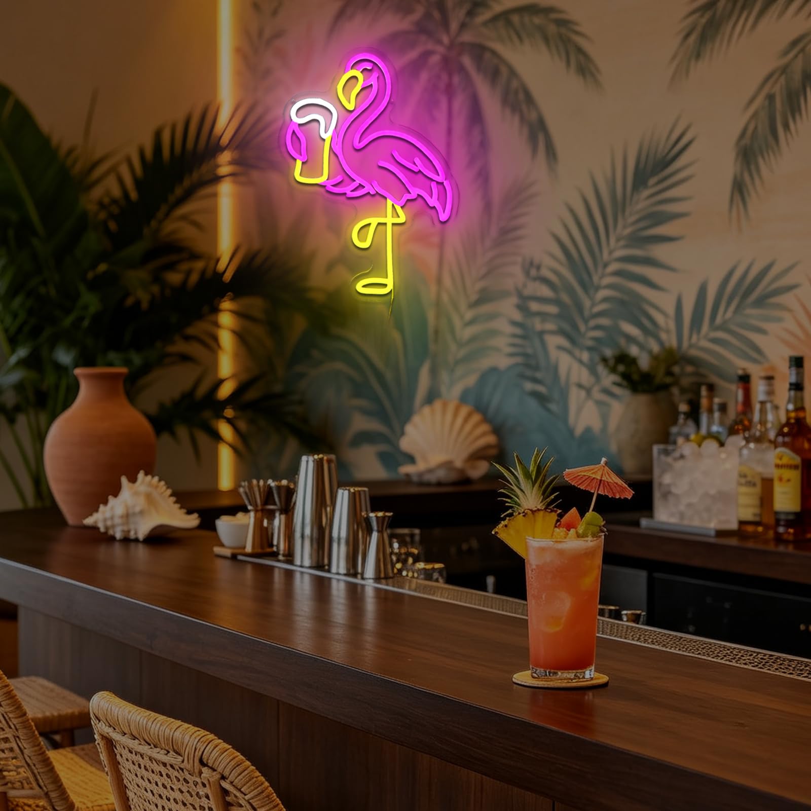 Segno al Neon Rosa di Fenicottero per Decorazione da Parete, Luce al Neon per Birra, Segno LED USB Regolabile per Bar, Casa, Pub, Camera da Letto, Ristorante, Rifugio Maschile, Negozio, Zona di