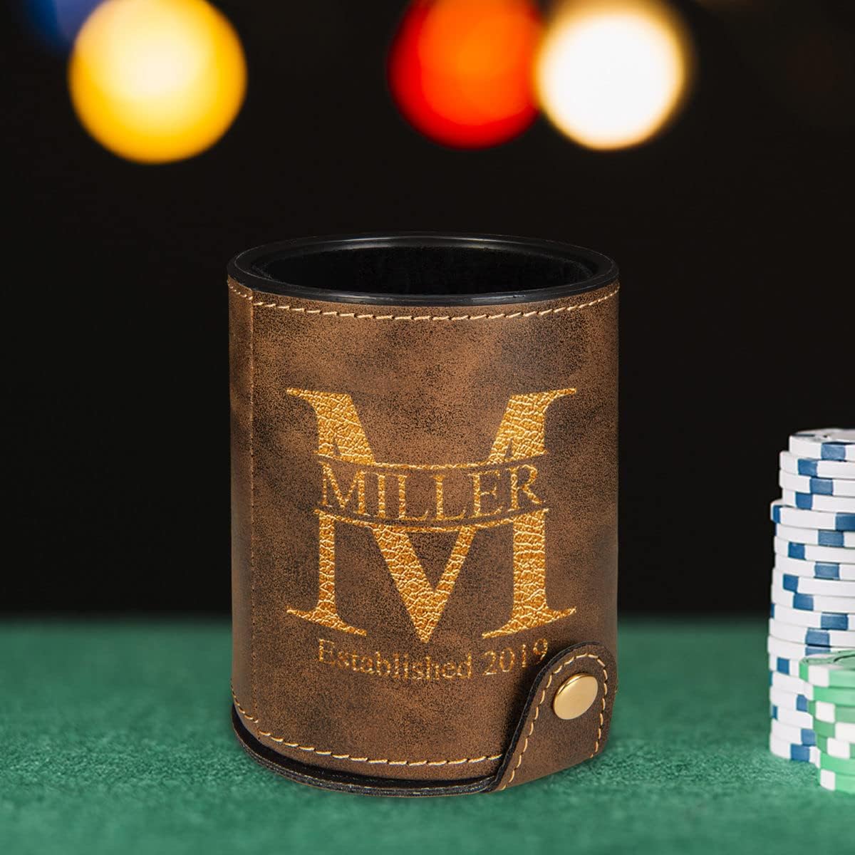 Sofia's Findings Personalized Monogram Leatherette Dice Cup - Rustic/Gold