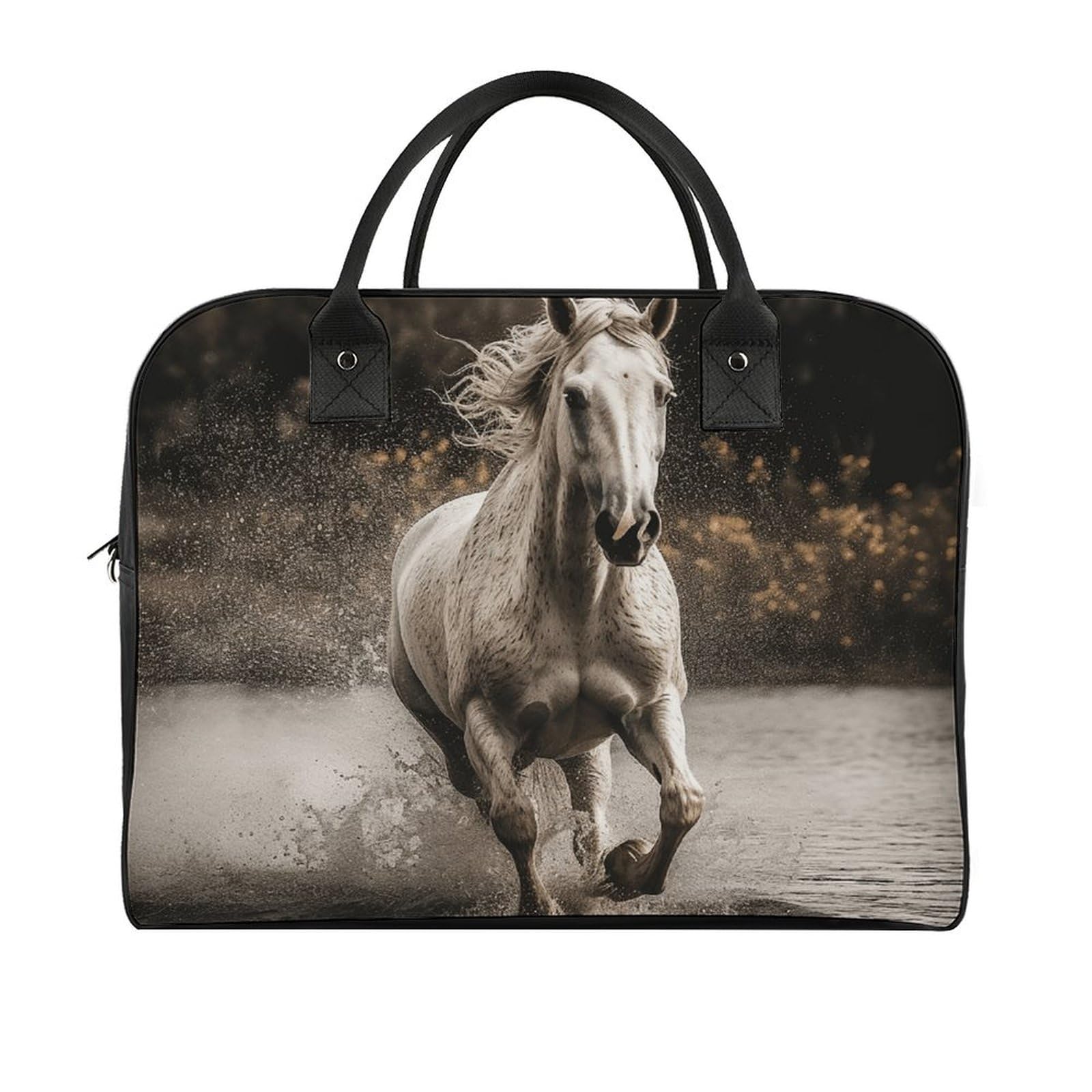 Multifunktionale Reisetasche, Pferdelaufen von The Water Print, Reisetasche, Handgepäcktasche, Übernachtungstasche, Wochenendtasche, Schwarz, Einheitsgröße