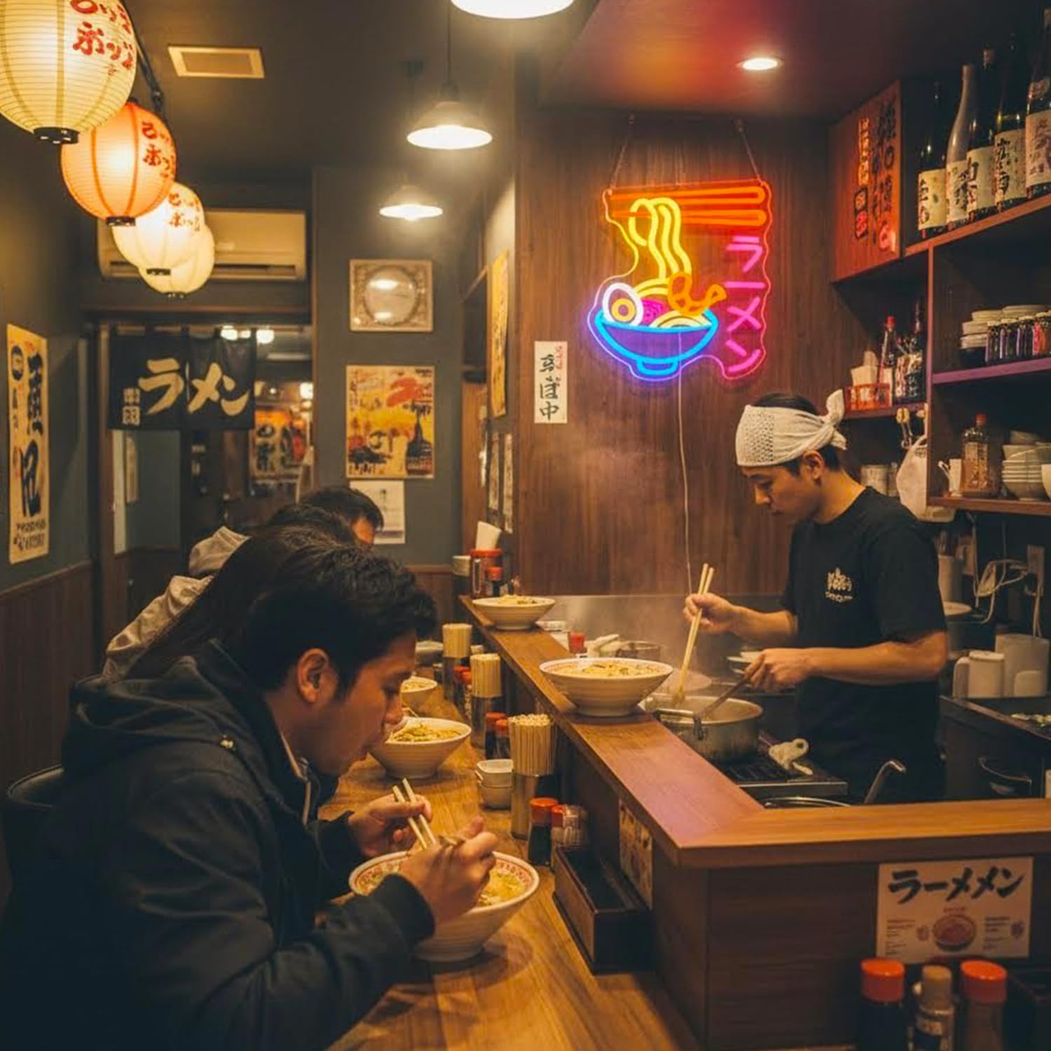 Enseignes lumineuses Ramen, néon de nouilles, enseignes au néon Japanesse Ramen pour decor murale, bol de Ramen LED neon alimentaire pour cuisine bar salle à manger restaurant (ラーメン)