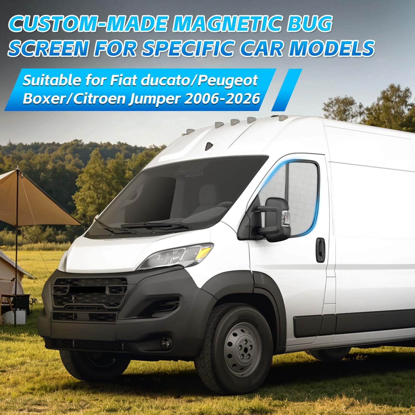 Magnetische Sonnenschutz Seitenfenster Ersatz für FIAT Ducato 2006-2026 | 2PCS Luxus Seitenfensterschutz Ersatz für Peugeot Boxer/Citroen Jumper, Faltbar Sonnenschirm UV Schutz Reflektierender