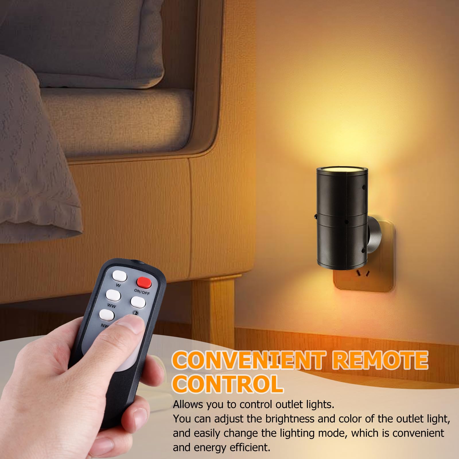 Luz Nocturna LED Enchufable - 3 Modos De Color, Regulable Con Mando - Para Pasillos, Baños Y Habitaciones