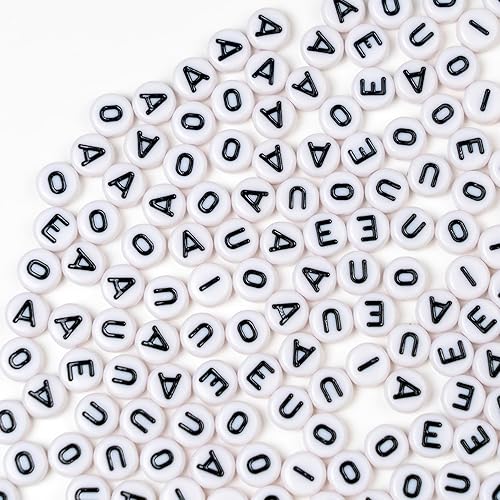 Miniatura 3 de Melius 500 cuentas de vocal acrílicas, AEIOU, 100 unidades cada una para pulseras, joyería, manualidades (4 x 7, redondo, blanco)