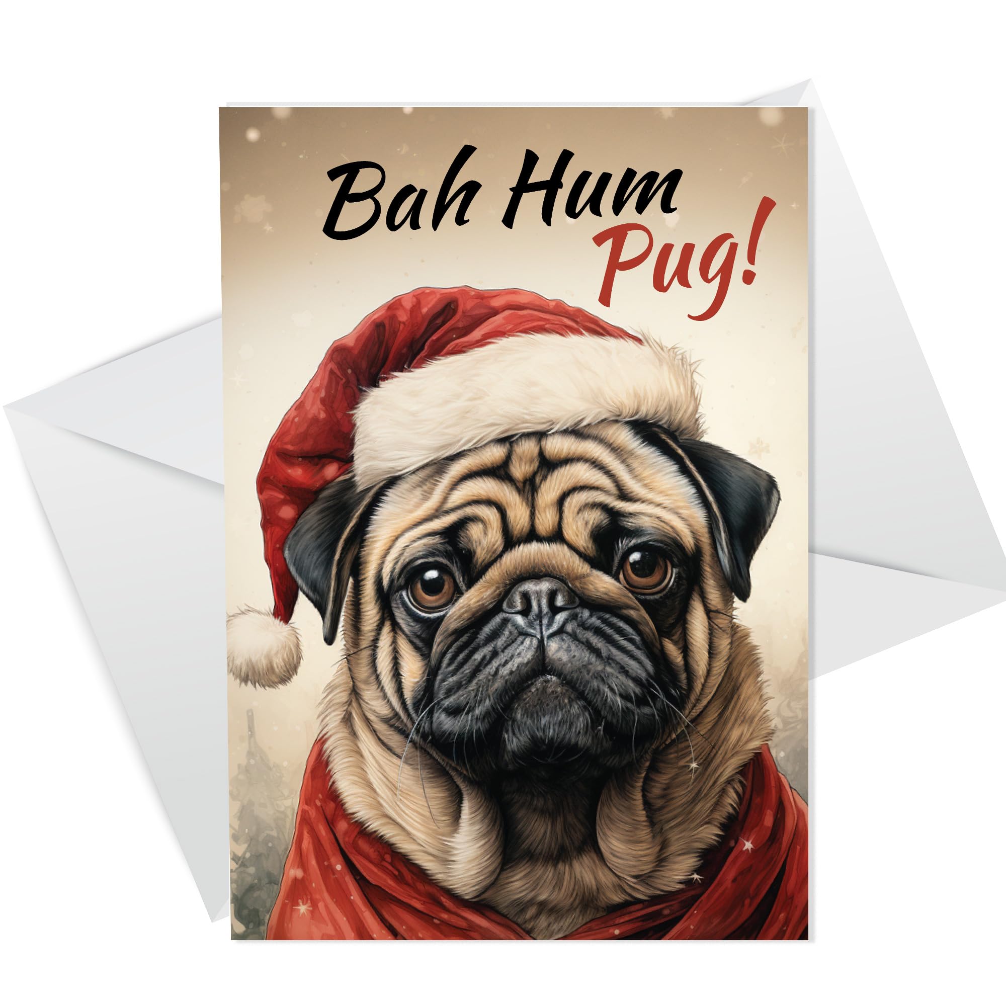 RED OCEAN Bah Hum Pug Christmas Card Funny Christmas Card For Mum Dad with Envelope Greeting Card for Pug Lovers
