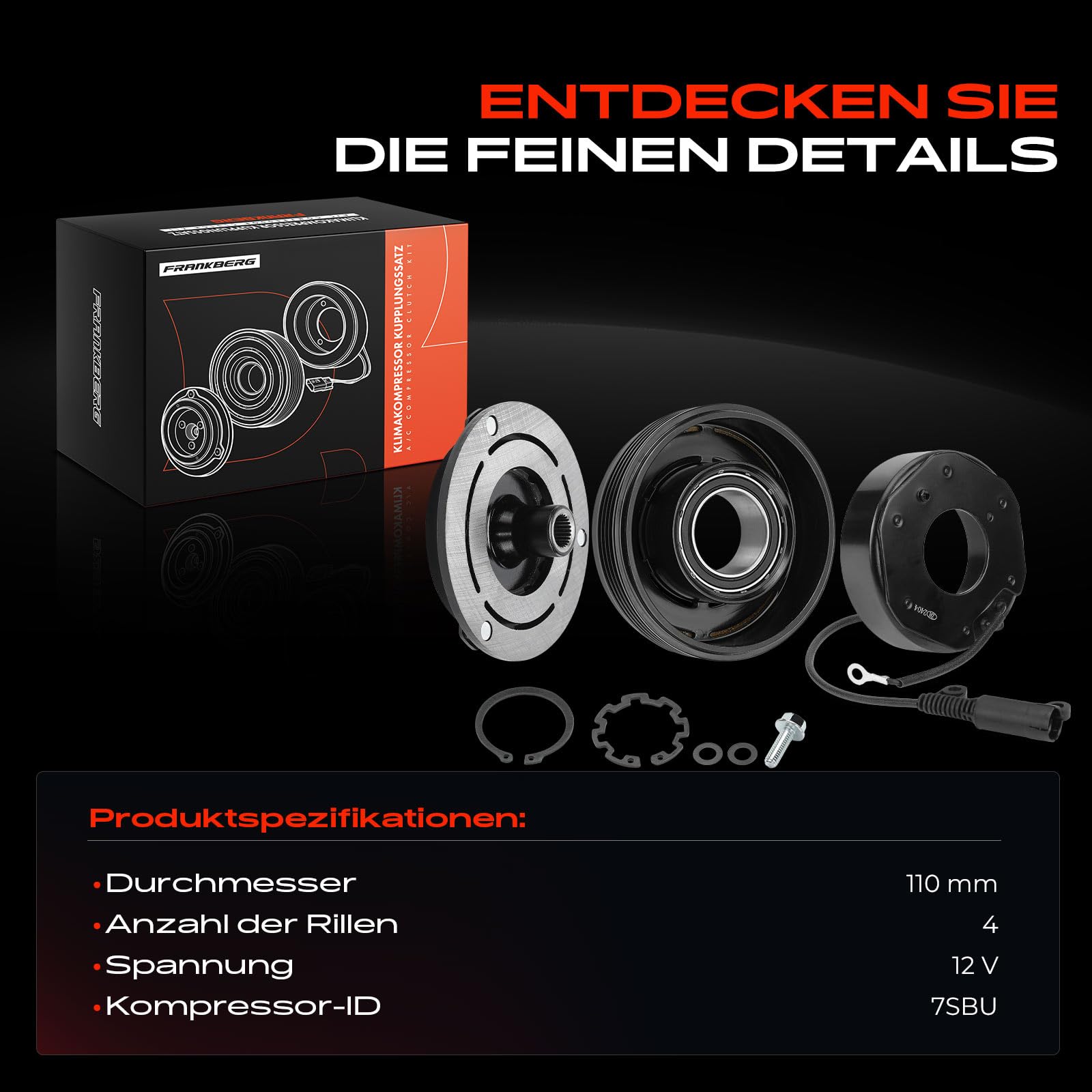Frankberg 1x Mitnehmerscheibe + 1x Riemenscheibe + 1x Magnetspule 7SBU Kompatibel mit 3er E46 320-330 3er Coupe E46 320-330 3er Touring E46 X3 E83 Replace# 64526916232