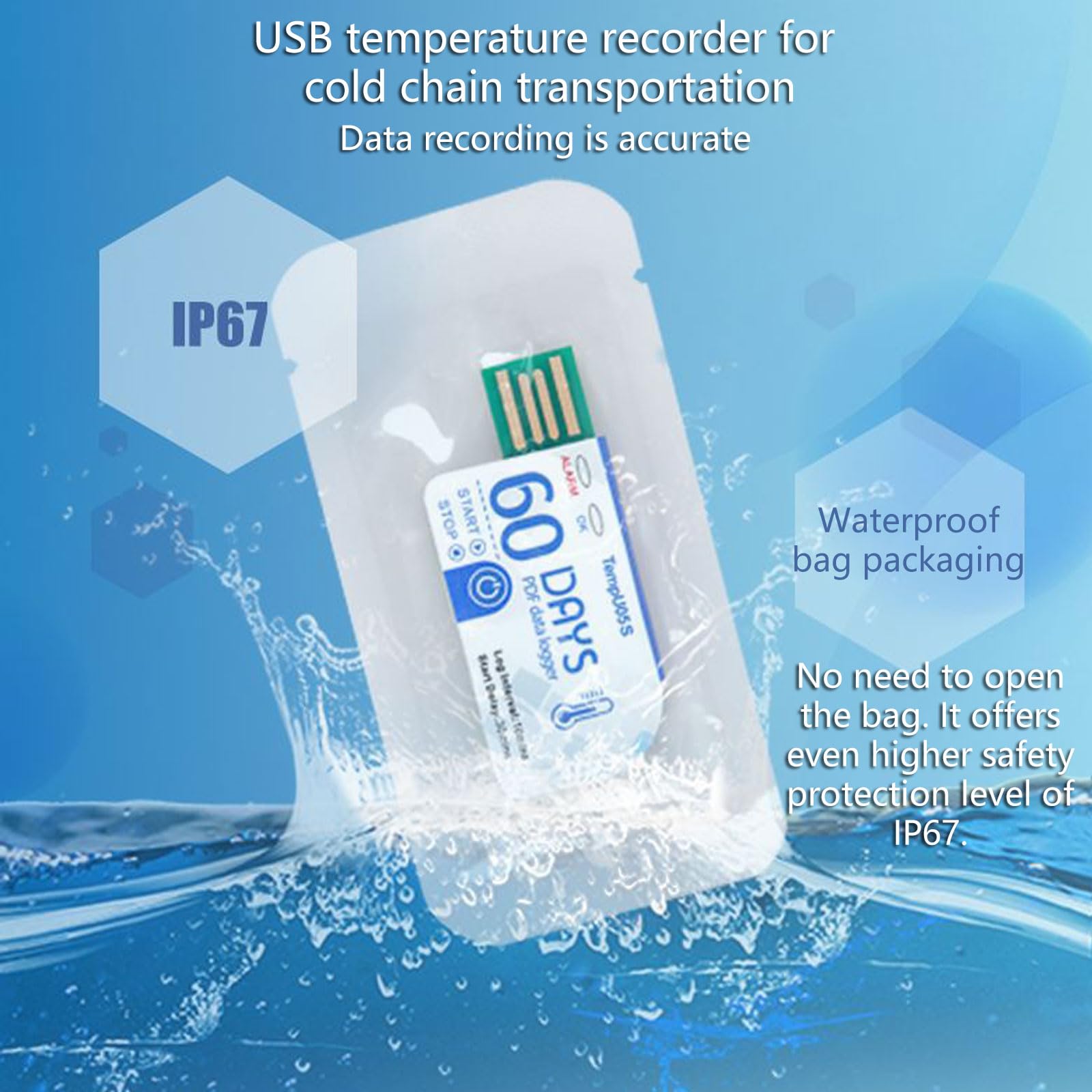 Registrador de datos de temperatura USB con 10000 puntos, registrador de temperatura de 60 días para almacenamiento y transporte, termómetros de registro de datos