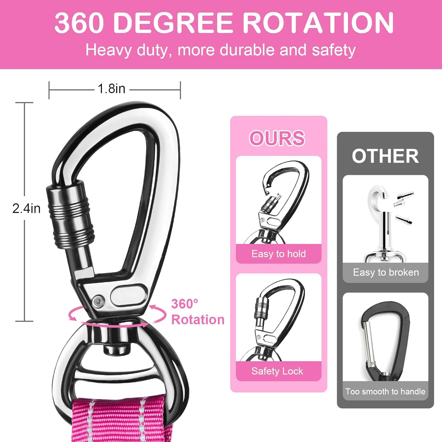 2 Pack Heavy Duty Dog Leash for Medium Large Dogs That Pull,4-6FT Shock Absorbing Bungee Tactical Dog Leash with Control Padded Handle and Car Seatbelt,Reflective Walking Training Lead,Pink