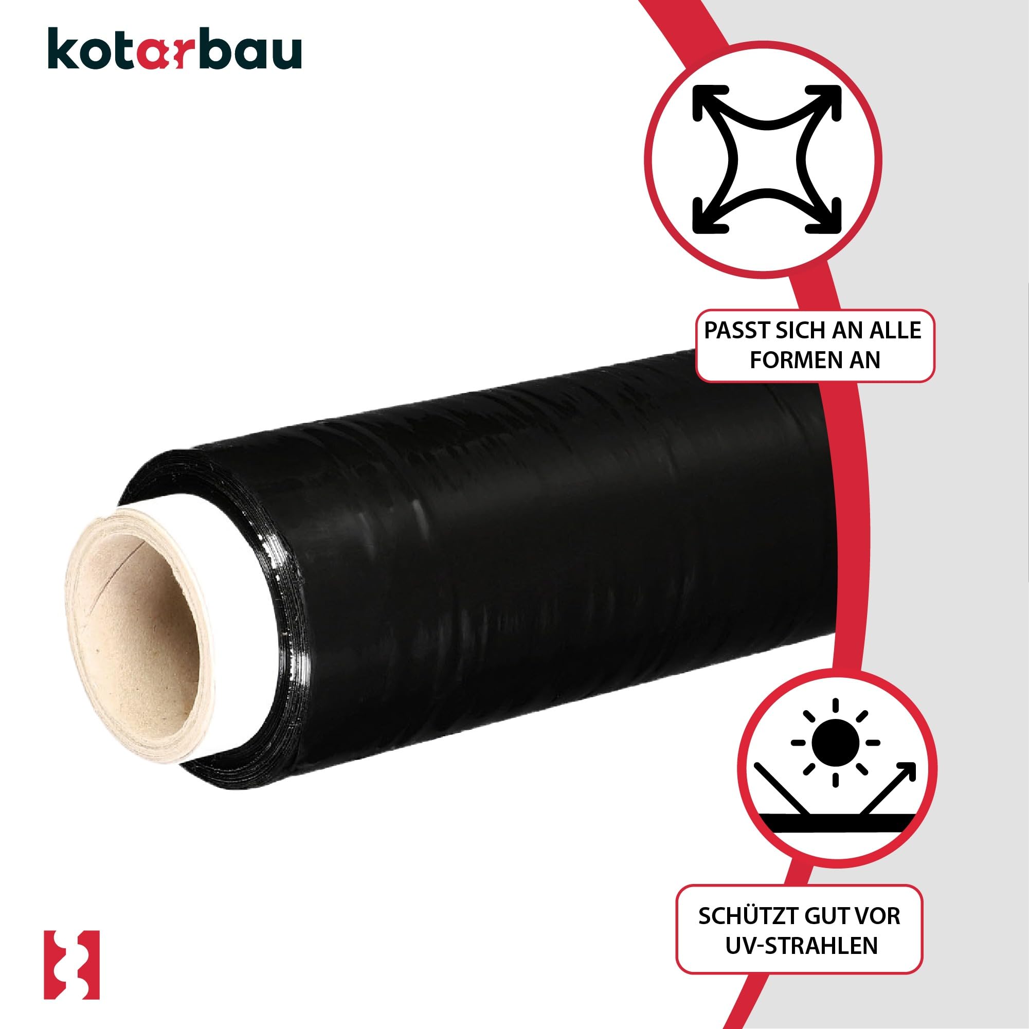 KOTARBAU® 2 szt. Folia Stretch 2,6 kg | 350 m Czarna Mocna Folia Kryjąca do Pakowania