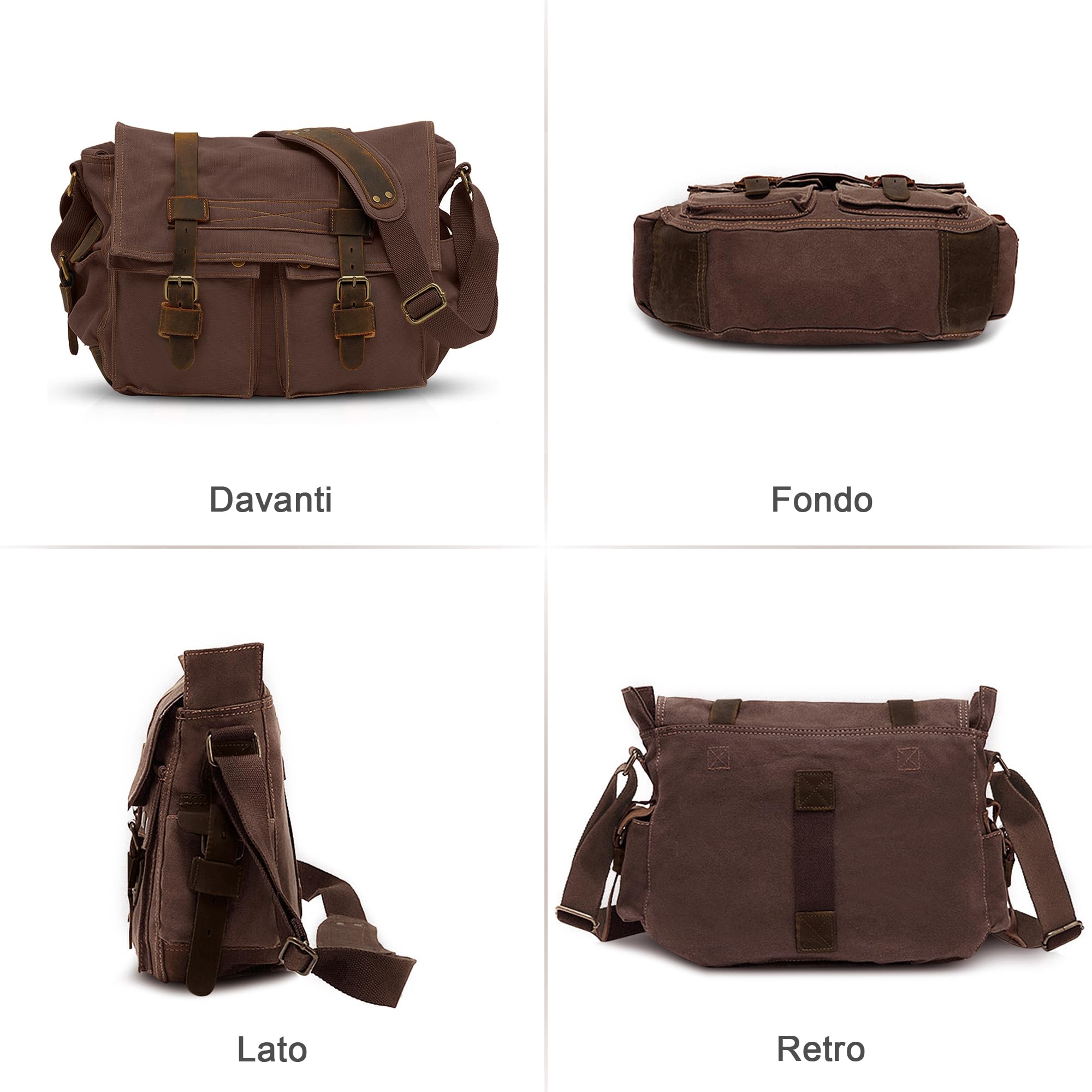 VARLIVOO Uomo Borse a Spalla Borsa a Tracolla da Uomo Messenger Borse14 Laptop Borse Ventiquattr'ore Scuola Viaggio Lavoro Università Tela Marrone B