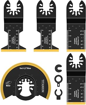 JTWEB 5PCS Titanium Oscillating Saw Blades Kit, Titanium Oscillating Multitool Blades for Metal Wood Nails Screws and Hard Material Cutting, Quick Release Oscillating Tool Blades fit Multiple Models