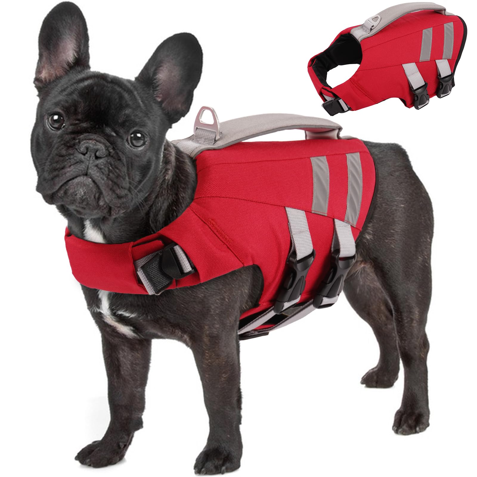 Lelepet Dog Life Jacket,Buoyancy Aid Flotation Vest for Swimming, Red XS