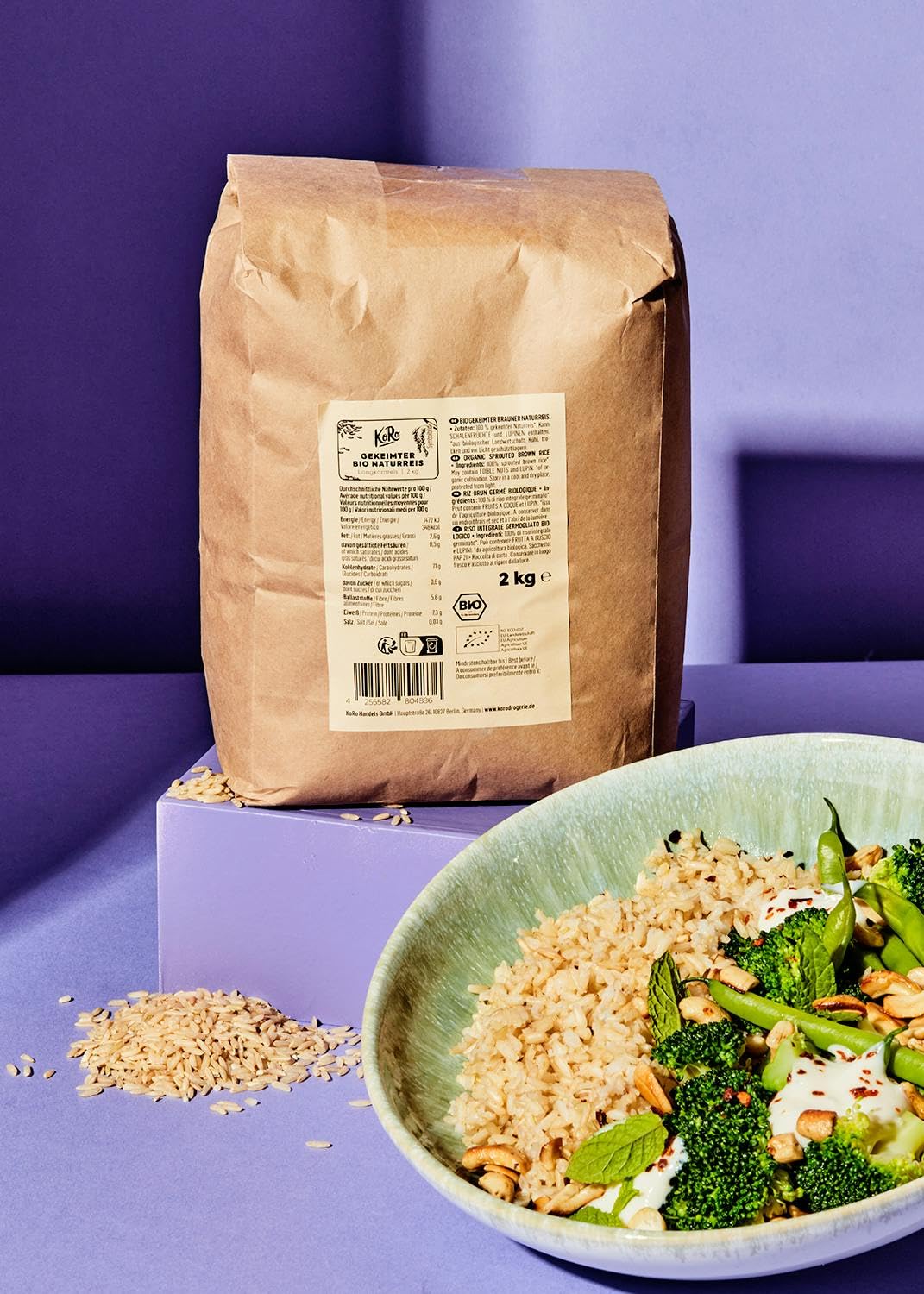 KoRo - Riso integrale germinato 2 kg - lievemente dolce, aroma intenso - da agricoltura biologica - confezione convenienza