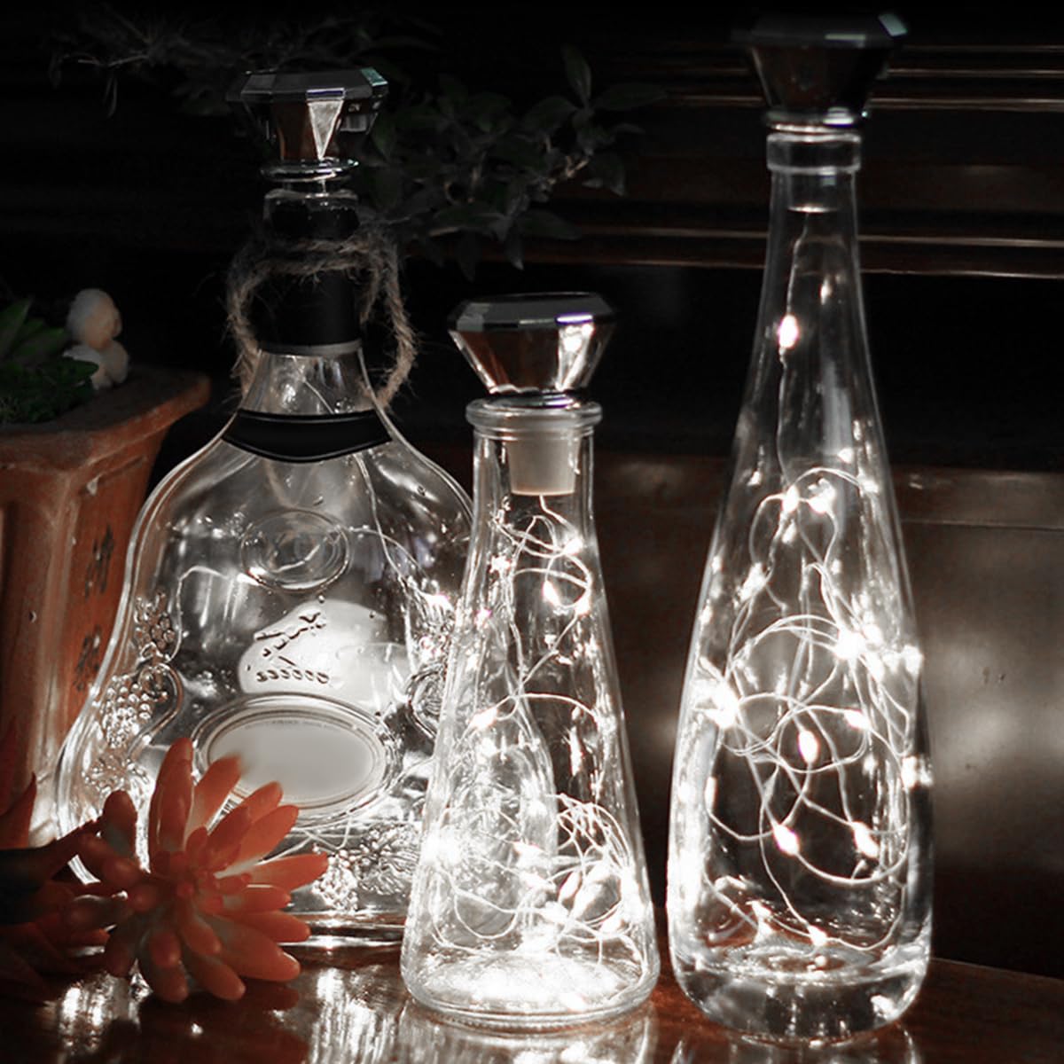 6Pcs Solar Wine Bottle Lights 20 LED Solar Bottle Fairy Light with Cork, 2M Copper Wire Outdoor Waterproof Cork Light for Bottles Auto On/Off Decorative Lamp for Christmas Party Festival (White) - Image 3