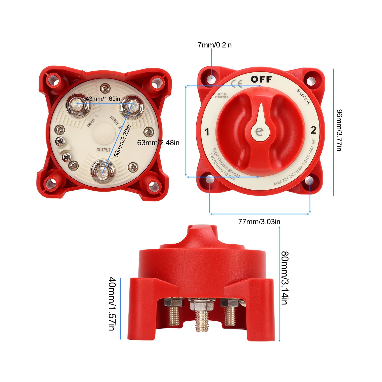 Yosoo Health Gear Interruptor de Desconexión de Batería, Material ABS, 3 Niveles 350A 32V, Ideal para Aplicaciones Marinas y de Vehículos Recreativos